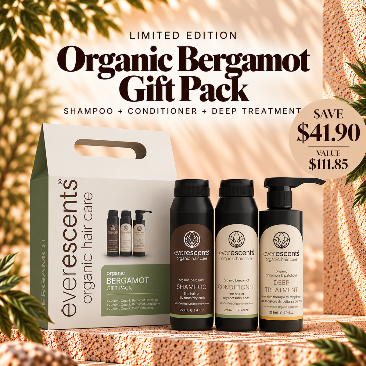 EverEscents Organic Bergamot Gift Pack for fine hair and oily roots