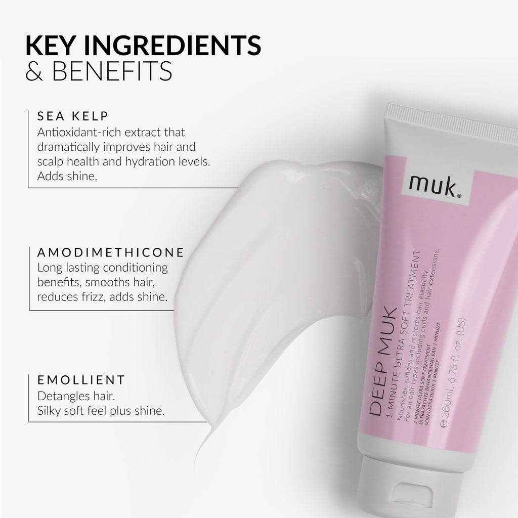 Deep Muk 1 Minute Ultra Soft Treatment benefits professional hydrating treatment for dry, damaged and colour-treated hair