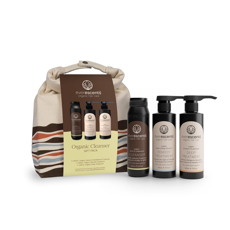 Everescents Lemon Sandalwood Cleanser Trio gift pack for complete haircare routine