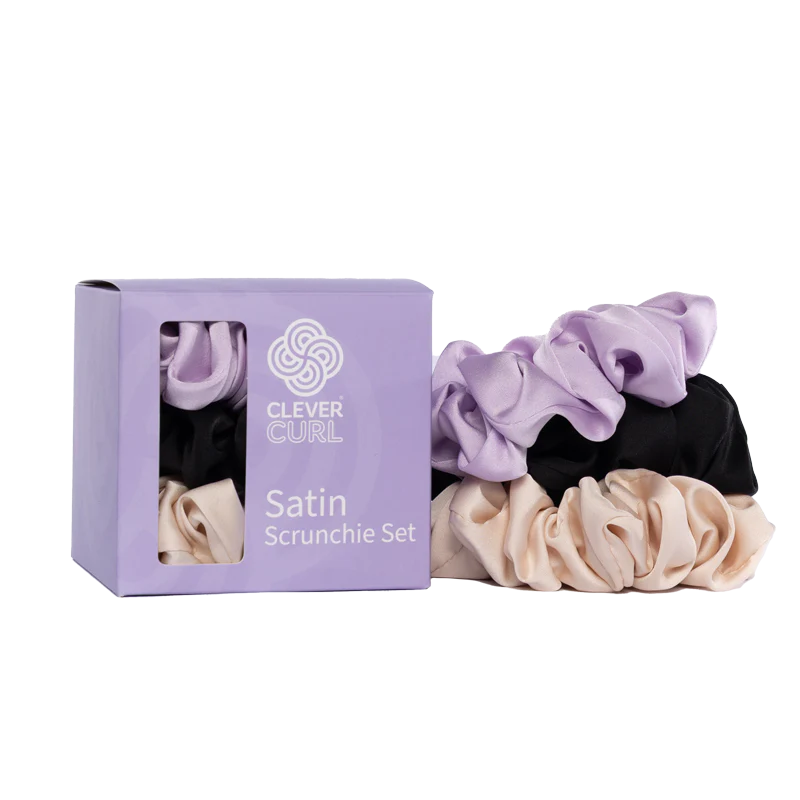 Clever Curl Satin Scrunchie Set for curly hair frizz reduction