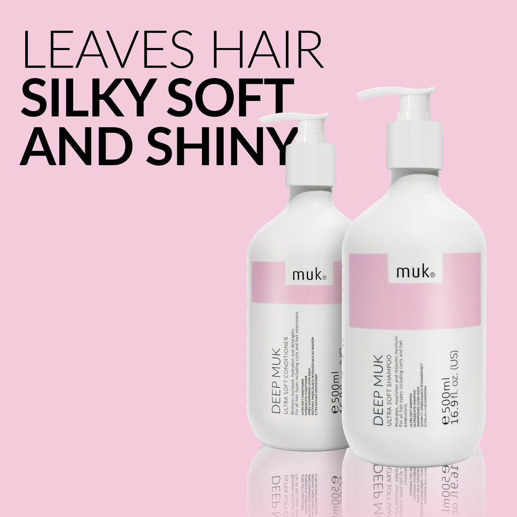 Deep Muk Ultra Soft Repair Duo 500ml shampoo and conditioner set for hydration and frizz control