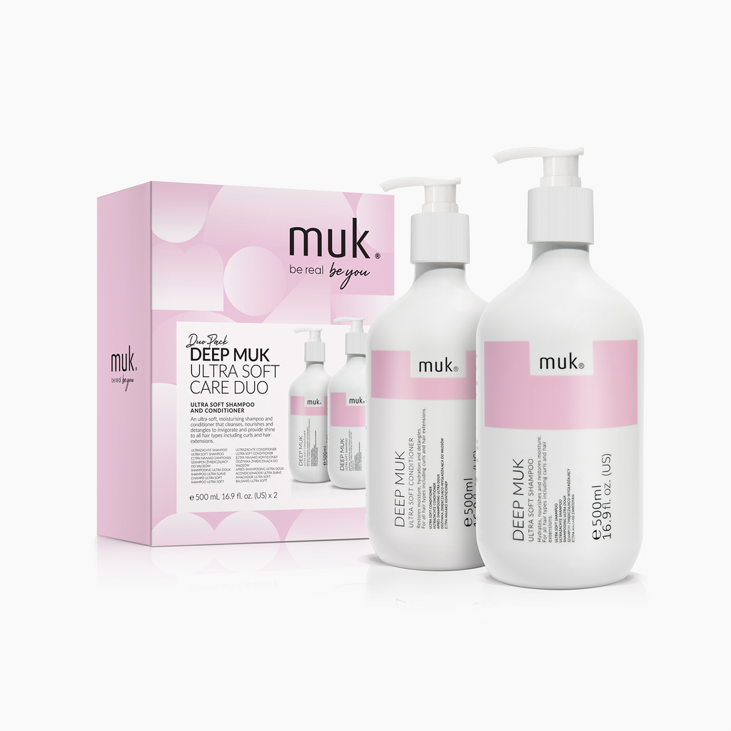 Deep Muk Ultra Soft Repair Duo 500ml shampoo and conditioner set for hydration and frizz control