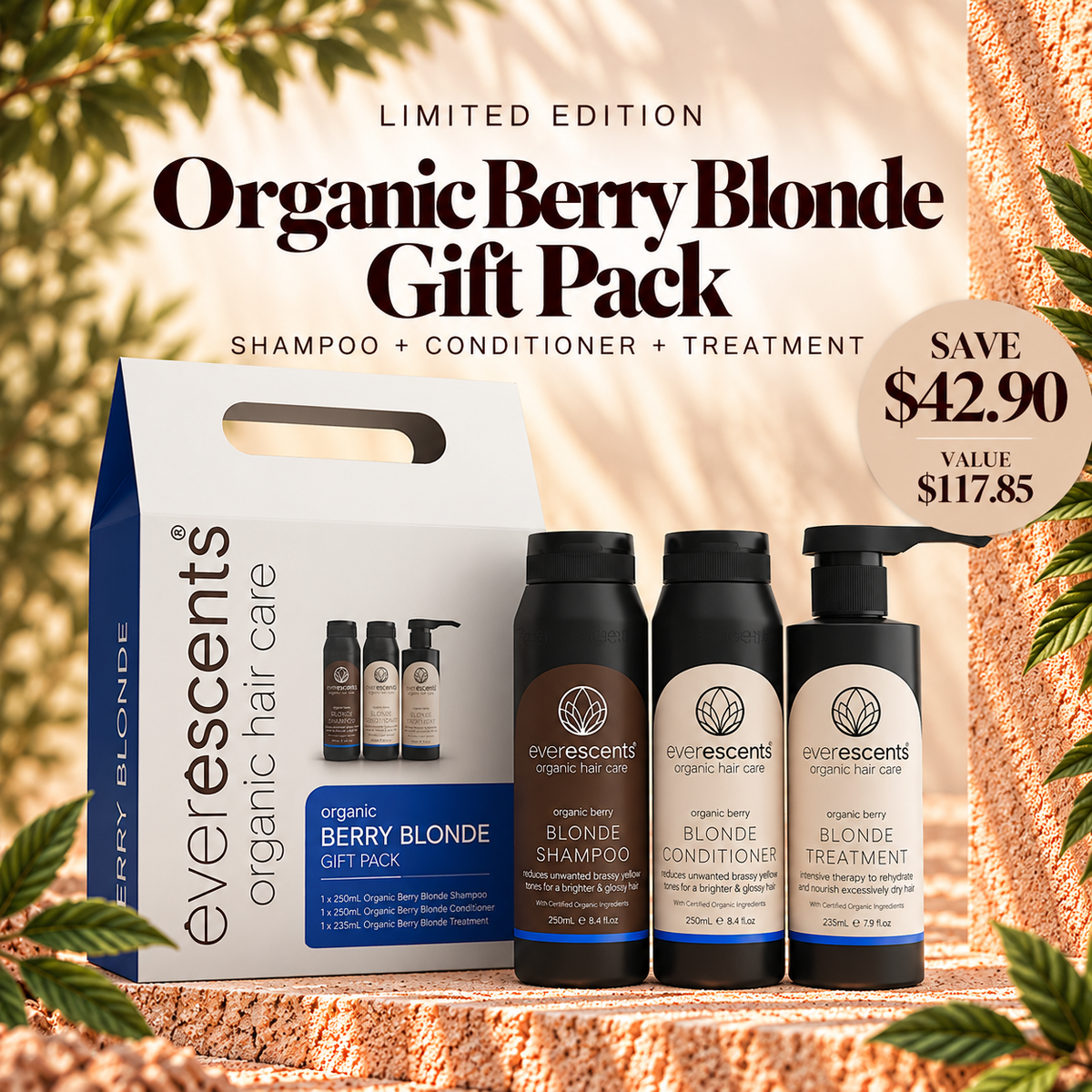 EverEscents Organic Berry Blonde Gift Pack for blonde and brassy hair
