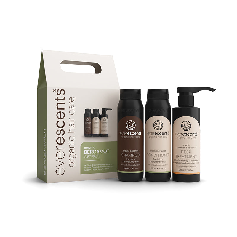 EverEscents Organic Bergamot Shampoo 250ml Conditioner 250ml and Deep Treatment 235ml