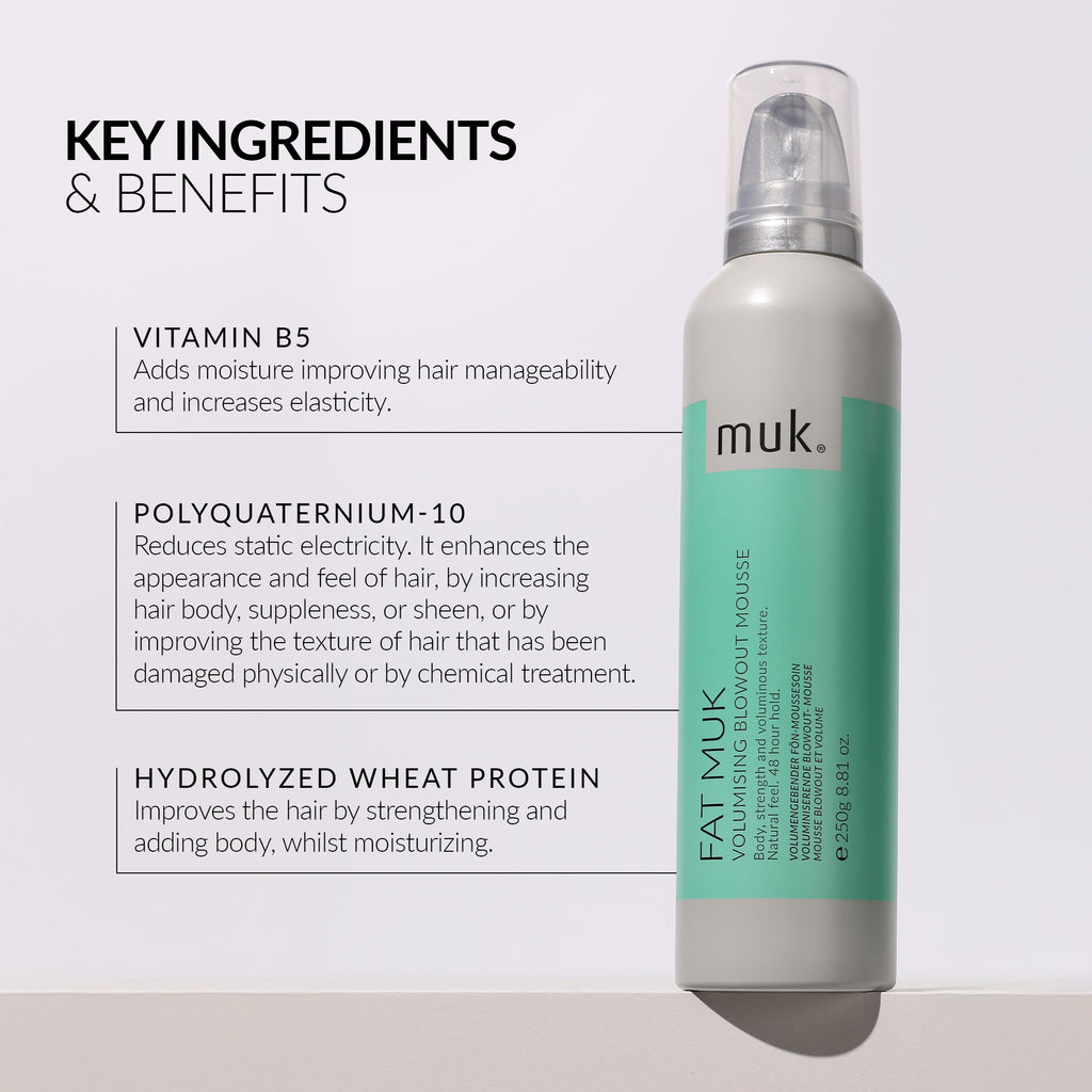 Fat Muk Volumising Blowout Mousse vegan styling mousse for volume benefits