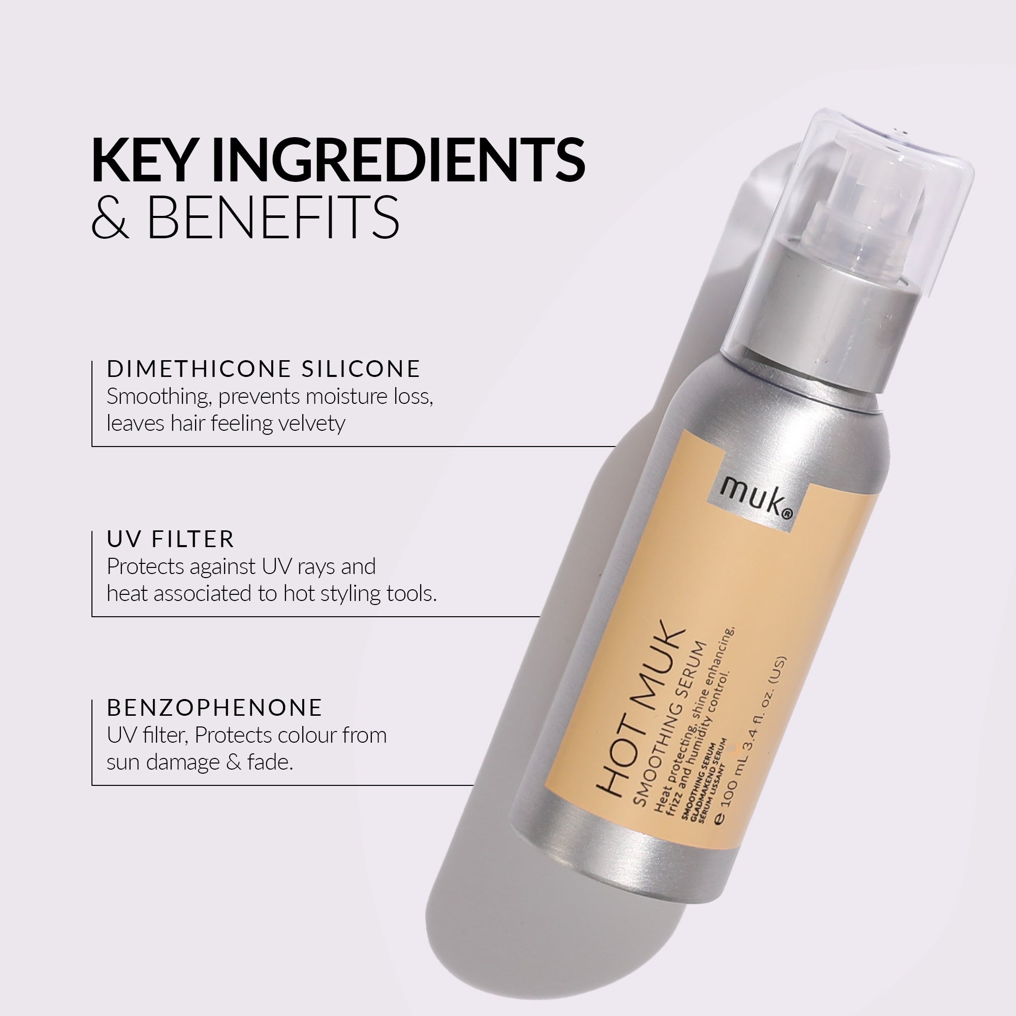 Hot Muk Smoothing Serum lightweight heat protectant and shine serum, benefits