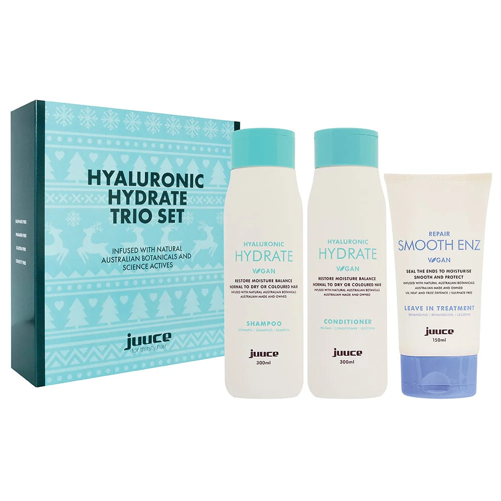 Juuce Hyaluronic Hydrate Shampoo Conditioner and Repair Smooth Enz Trio