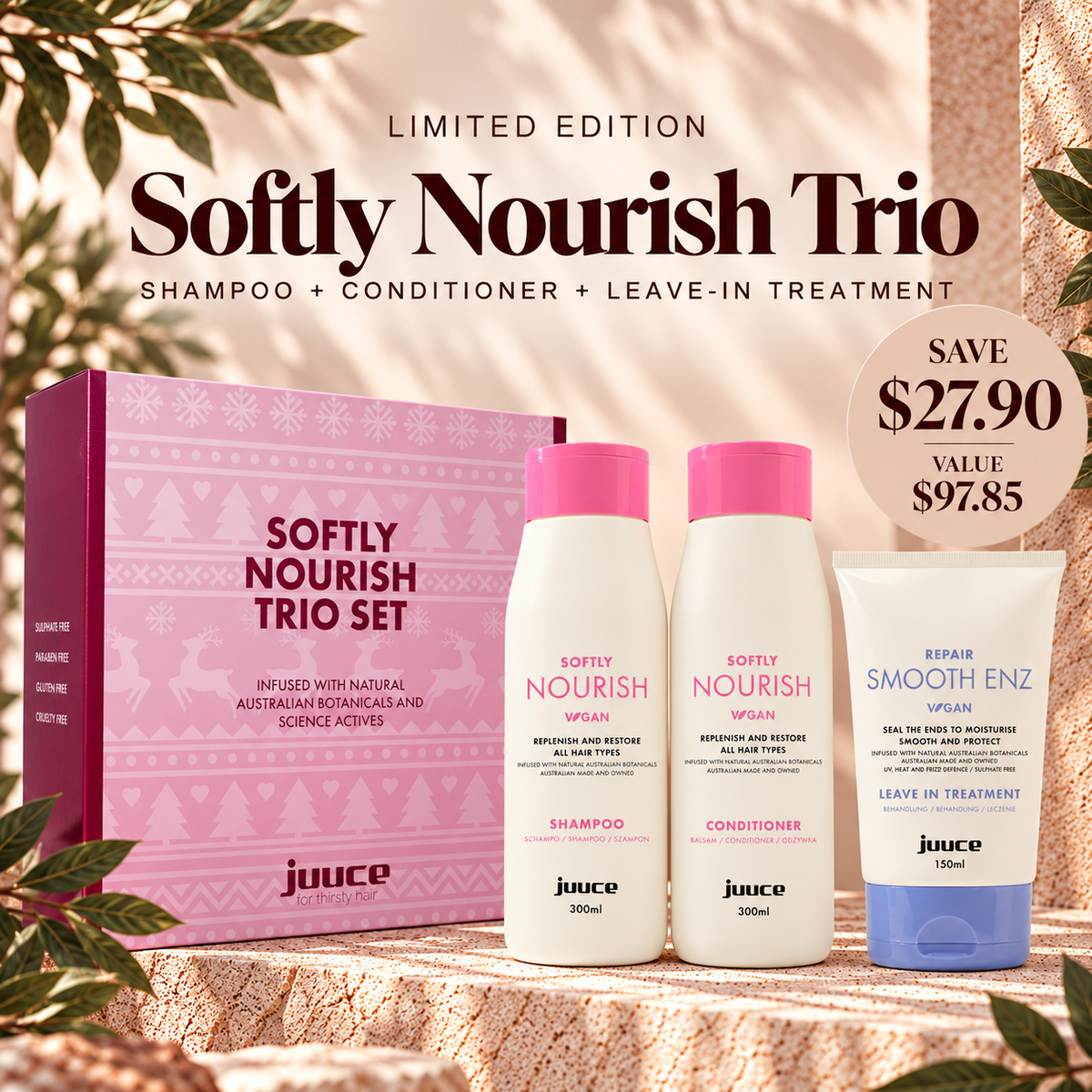 Juuce Softly Nourish Trio for dry and stressed hair