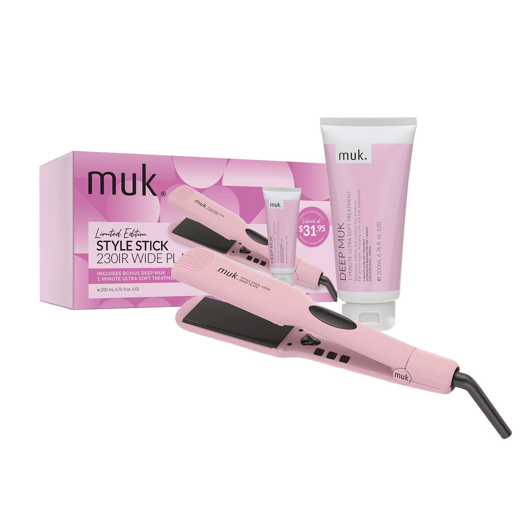 Pink Muk Style Stick 230IR Wide Plate Hair Straightener Pack